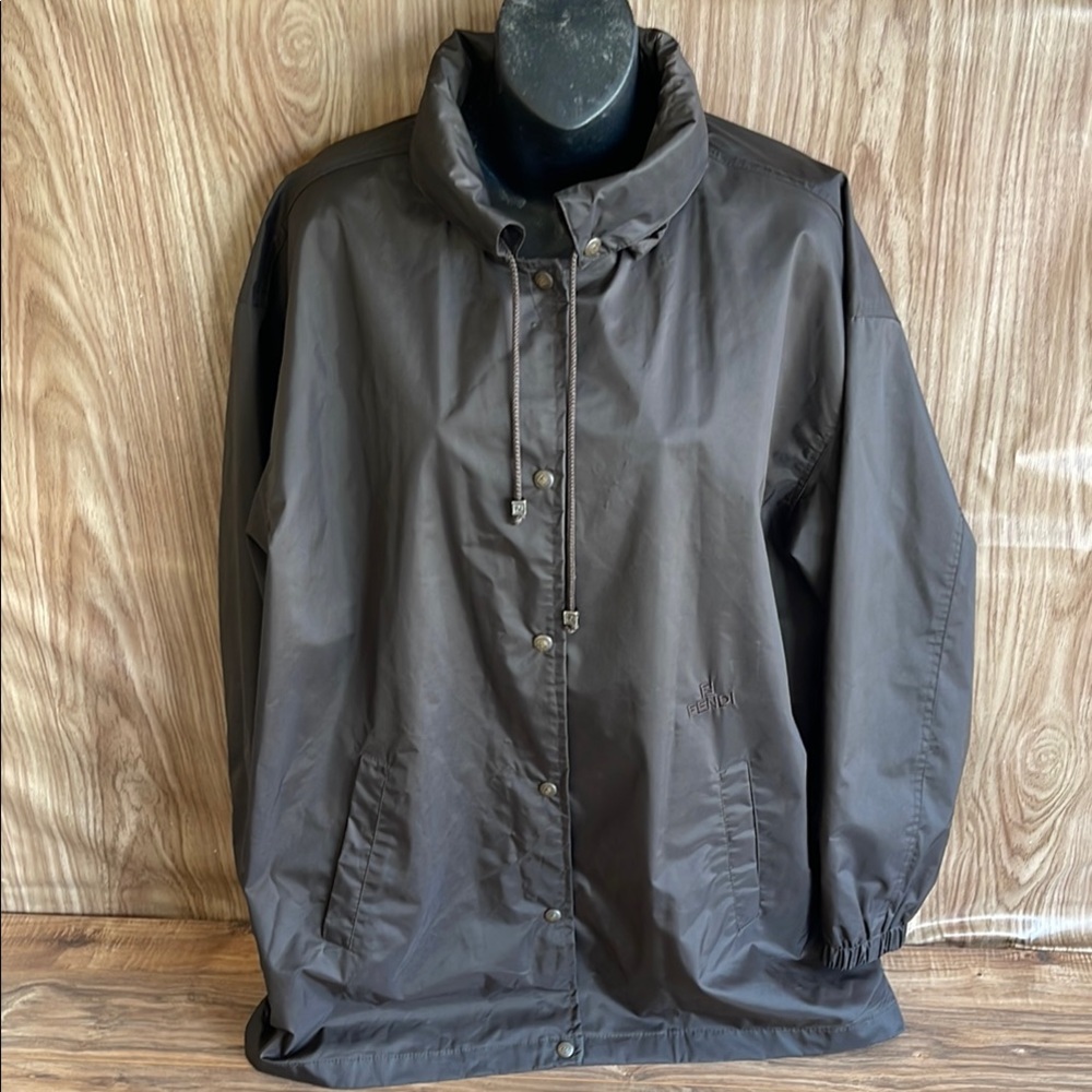 Vintage Fendi Nylon Long Jacket Coat made in Italy 90's Size 42 Brown Jacket